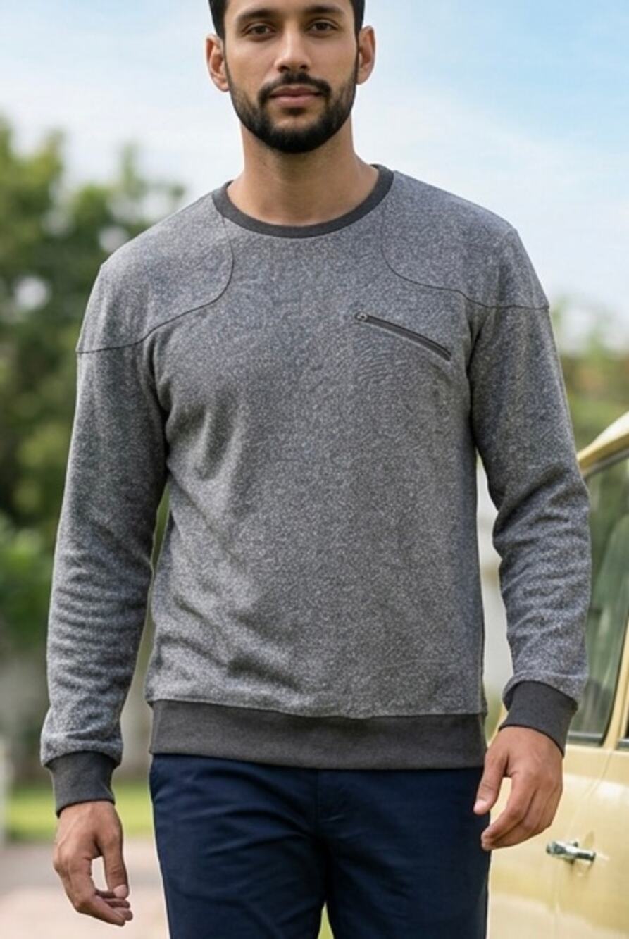 Cotton Heather Gray Knit Pullover Sweatshirt Mens Size M Long Sleeve Utility